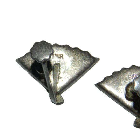 Vintage Silver Earrings Damascene Fan Japan Gold Tone - Picture 9 of 12